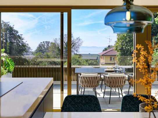 Penthouse mit Blick auf die Berge und den Bodensee