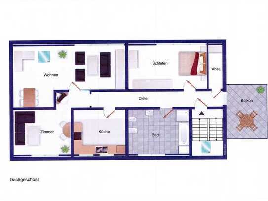 Freundliche und modernisierte 3-Zimmer-Dachgeschosswohnung mit Balkon in Merzenich