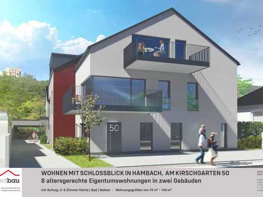 Hambach! Ortsrand! Schlossblick! Barrierefrei! -WHG N3: 3ZKB im OG mit Balkon-