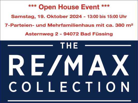 *** Open House Event ***
Samstag, den 19.10.2024 von 13:00 bis 15:00 Uhr!
7-Parteien-/Mehrfami