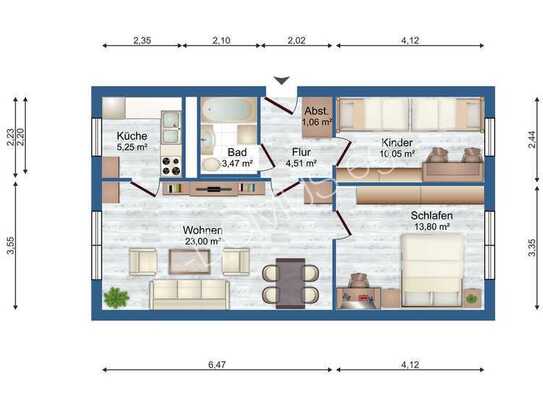 Gemütliche 3-Zimmer-Wohnung im 1. Obergeschoss mit EBK und Badewanne