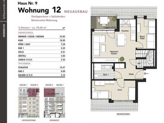 Neuausbau Maisonette-Wohnung! 4 Zimmer mit Balkon & Loggia im Herzen von Köln, WE 12