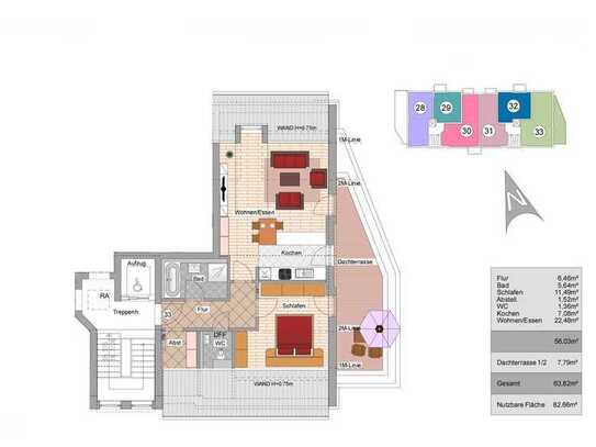 2-Zimmer Penthouse Wohnung mit Dachterrasse. W33