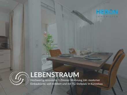 LEBENSTRAUM Hochwertig renovierte 3-Zimmer-Wohnung inkl. moderner Einbauküche, voll möbliert und TG