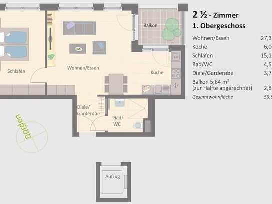 2-Raum-Wohnung mit Balkon und Einbauküche in LEO-Living Leonberg