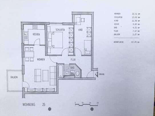 Helle, ruhige 3-Zimmer-Wohnung, 68 qm