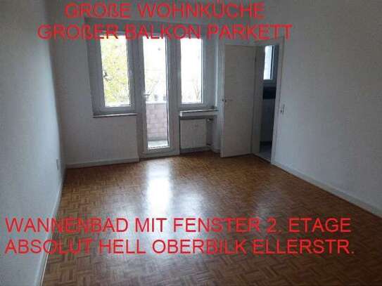 GROßE WOHNKÜCHE GROßER BALKON PARKETT WANNENBAD MIT FENSTER 2. ETAGE ABSOLUT HELL OBERBILK ELLERSTR.