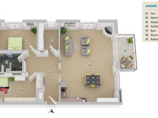 Neubau 3-Zimmer-Wohnung mit Balkon – durchdachter Grundriss & viel Licht