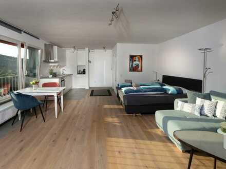 Moderne, vollständig ausgestattete und möbilierte 1- Zimmerwohnung mit Aussicht, grenznah, befristet