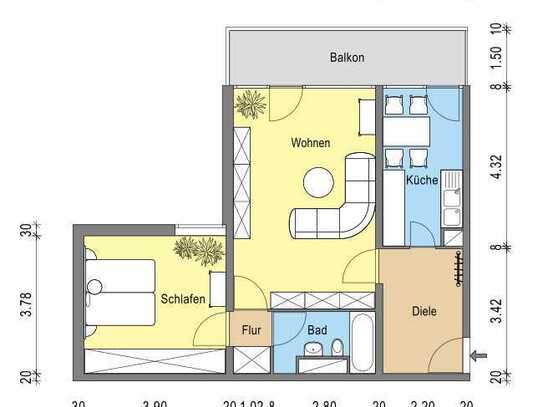 Hier lässt es sich aushalten: praktische 2-Zimmer-Wohnung