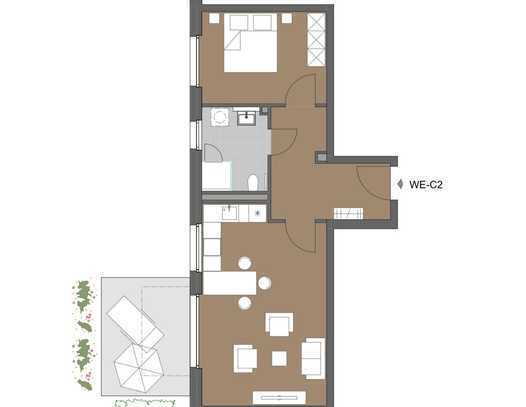 Teilmöblierte neuwertige 2-Zimmer-Erdgeschosswohnung mit Terrasse in Pulheim