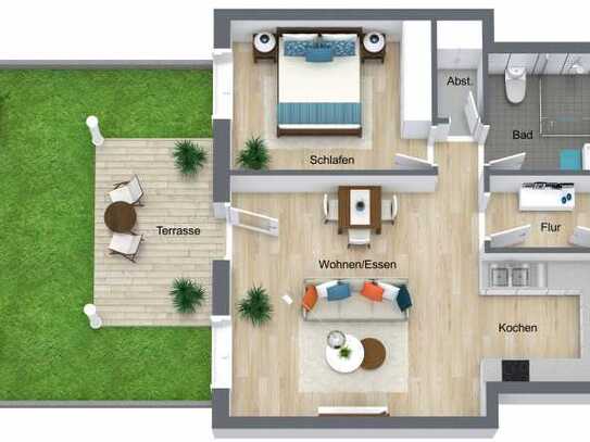 Kompakt & charmant: 2,5-Zimmer-Wohnung mit eigenem Garten