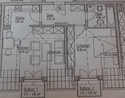 ruhige, moderne 2 Zimmer Dachgeschoss-Wohnung mit 2 Balkonen, Galerie und Garage