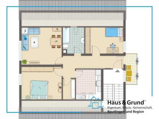 63m² / 3 Zimmer / 1. OG (DG) / Balkon & Stellplatz / in Sondelfingen (RT)