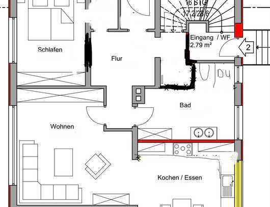 Erstbezug nach Sanierung einer 2 Zimmerwohnung im Erdgeschoss mit teilüberdachten Terrasse