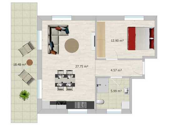 Neuwertige 2-Zimmer-Wohnung mit EBK und großem Balkon in Aalen