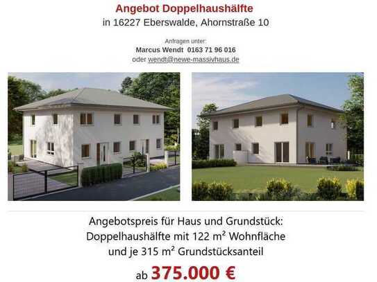 Neubau Doppelhauhälfte in Eberswalde. Preis für Haus und Grundstück.