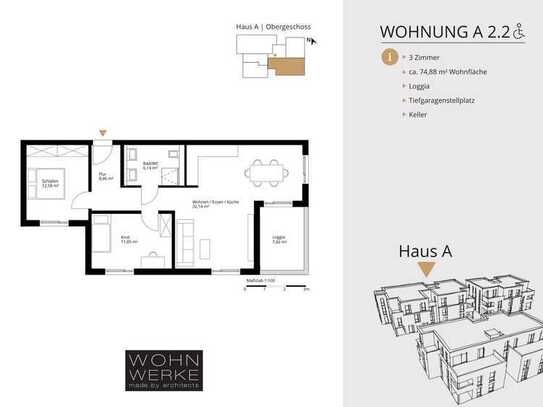 Whg A 2.2. - 3 Zimmer - Obergeschoss mit Süd-Loggia - barrierefrei