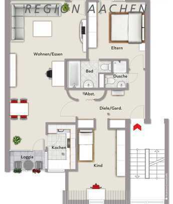 "Wildbacher Mühle"
Dreizimmerwohnung mit 2 Balkonen, 2 Bädern und PKW-Stellplatz in Laurensberg