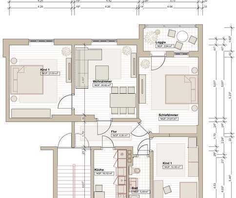 Ansprechende und gepflegte 4-Raum-Wohnung, saniert mit Balkon und Garage