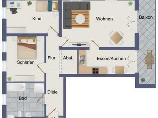 HELLE 3-ZIMMER-WOHNUNG MIT KÜCHE & WESTBALKON - IDEALER SCHNITT