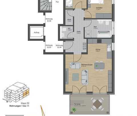 Helle 3-Zimmer Neubauwohnung mit großem offenen Balkon, moderner Einbauküche sowie 2 Stellplätzen