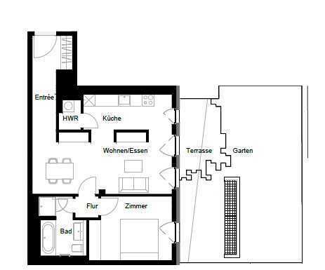 Exklusive 2-Zimmer-Erdgeschosswohnung mit Terrasse und Einbauküche in zentraler Lage in Frankfurt