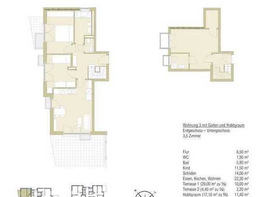 Promenandenensemble "Truderinger Wald" - 2-Zimmer-Gartenwohnung und Hobbyraum - Whg 3