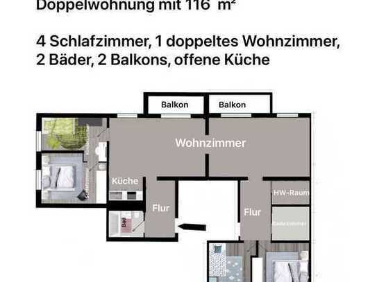 Viel Platz! 5-Raum-Wohnung mit Doppel-Wohnzimmer & 2 Bädern in der 1. Etage