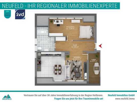 Wunderschöne 2-Zimmer Wohnung mit Loggia im Zentrum Neckarsulms zu verkaufen!