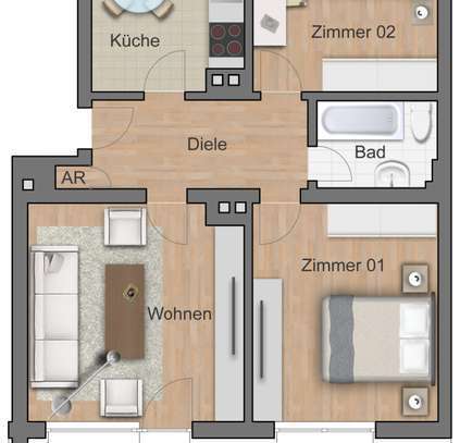 ab 01.01.25: renovierte, helle, gut geschnittene 3ZKB Wohnung mit Balkon & Keller (Whg 50)