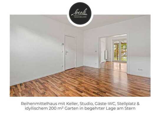 Reihenmittelhaus mit Keller, Studio, Gäste-WC, Stellplatz & idyllischem Garten in begehrter Lage