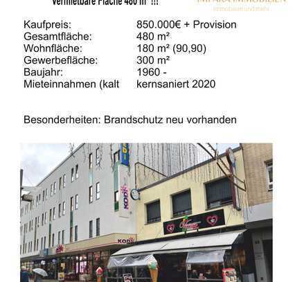 Eiscafe Oberhausen Marktstr mit 2 Wohnungen-Kernsaniert 2020-Mieteinahme: kalt 5000€ Monatlich