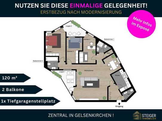 DIREKT AM MUSIKTHEATER! 4 Zimmer + 2 Loggien + Tiefgaragenstellplatz + 2 Badezimmer + Gäste WC