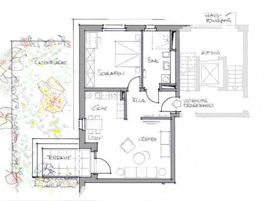 Neubau-Wohnung 2-Zimmer im Erdgeschoss mit Terrasse + Gartennutzung, Stellplatz siehe: `Sonstiges`