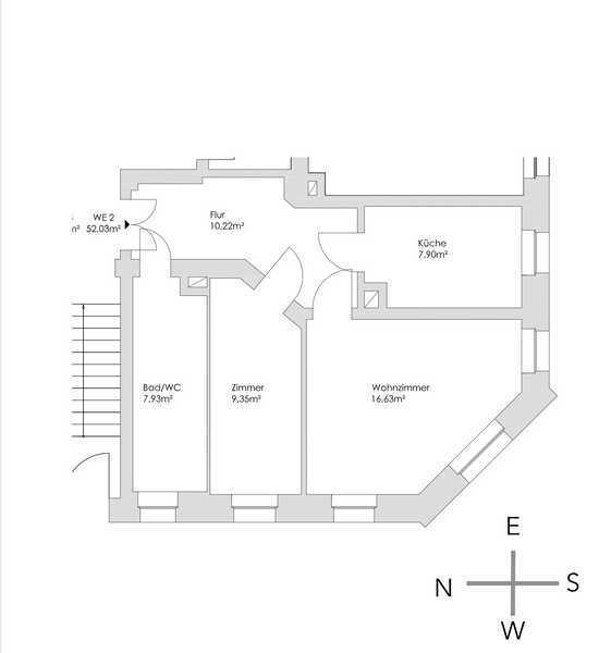 PRIVATVERKAUF (kein Makler!) Leerstehende & sonnige 2-Zimmer Single-Wohnung hinter dem Grassi Museum