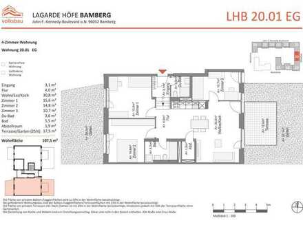 NEUBAU! Schöne 4-Zimmer-Wohnung (20.01 K) mit Terrasse und Vorgarten