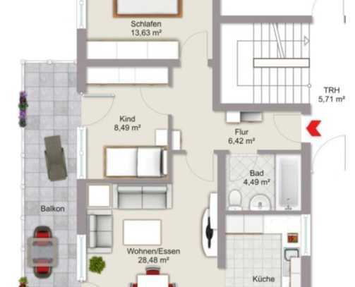 Exklusive 3-Raum-Hochparterre-Wohnung mit Balkon in Erbach