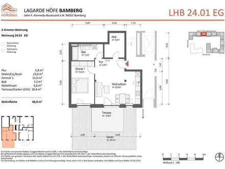 NEUBAU! Schöne 2-Zimmer-Wohnung (24.01) mit Terrasse im Erdgeschoss
