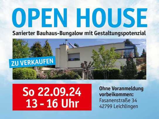 OPEN HOUSE - Einfach vorbeikommen !!! Sonntag, 22.09.24 von 13 - 16 Uhr - BAUHAUS-BUNGALOW MIT GESTA