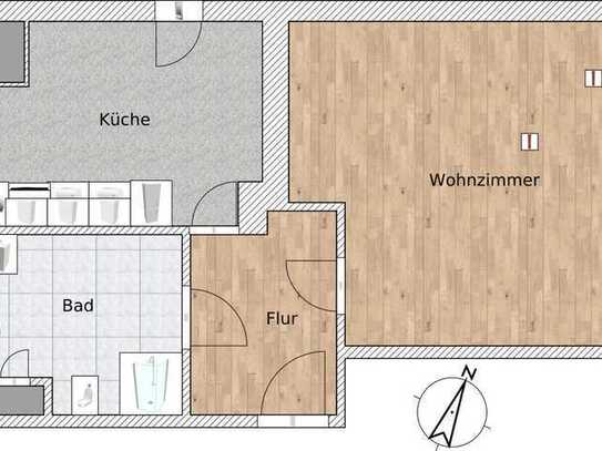 1-Raum Dachgeschosswohnung mit Einbauküche, gegenüber Netto