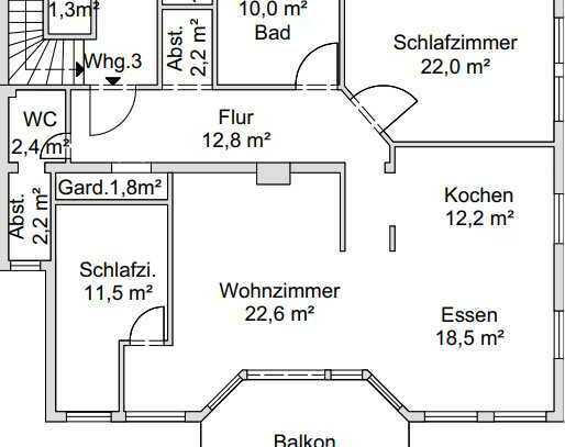 Lichtdurchflutete 3,5 Zi. Wohnung mit EBK und großem Balkon sowie Außenstellplatz