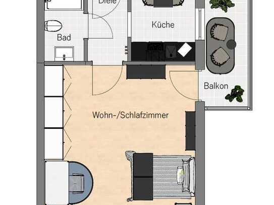 Helle 1-Zimmer Wohnung mit EBK und Balkon in Aschaffenburg-Damm