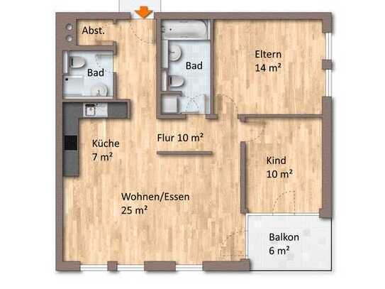 Moderne 3-ZKBB mit EBK, Parkett, Balkon & TG-Stellplatz!