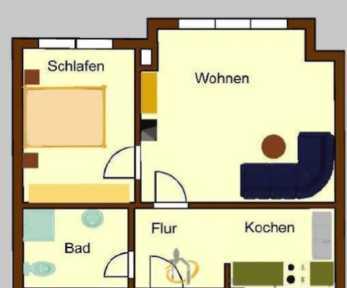 möbliert 610 €, 43 m², 2 Zimmer