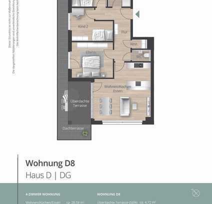 D8 - Elegantes Penthouse - 4 Zimmer, Dachterrasse, Panoramafenster, 3,70m Raumhöhe, Aufzug