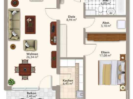 Bezugsfreie große 2 Zimmer Wohnung mit Balkon