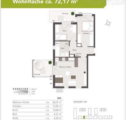 Neuwertige Wohnung mit drei Zimmern sowie zwei Terassen mit Garten und Einbauküche in Haar/Gronsdorf