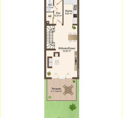 Attraktives Reihenmittelhaus mit Garten, Keller, PKW-Stellplatz und Carport