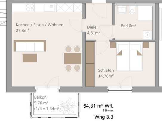 **Wohnberechtigungsschein Stufe 2 erforderlich** 2-Zimmer Neubauwohnung